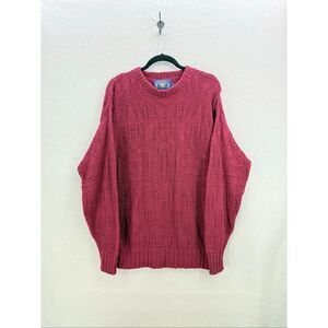 Vintage Lake Harmony Mens Red Knit Cotton Long Sleeve Pullover Sweater Medium